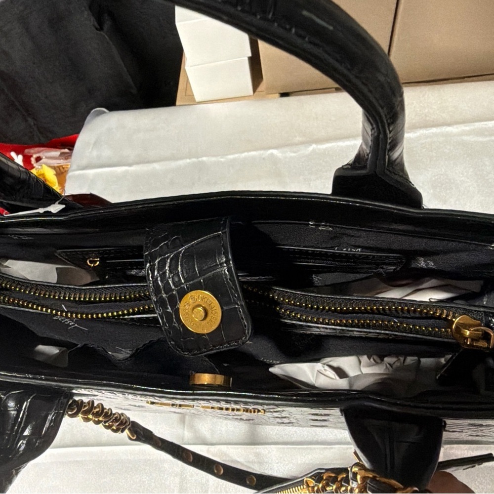 Betsey Johnson Black Croc-Embossed Tote with Gold Chain Accents - Picture 10 of 11
